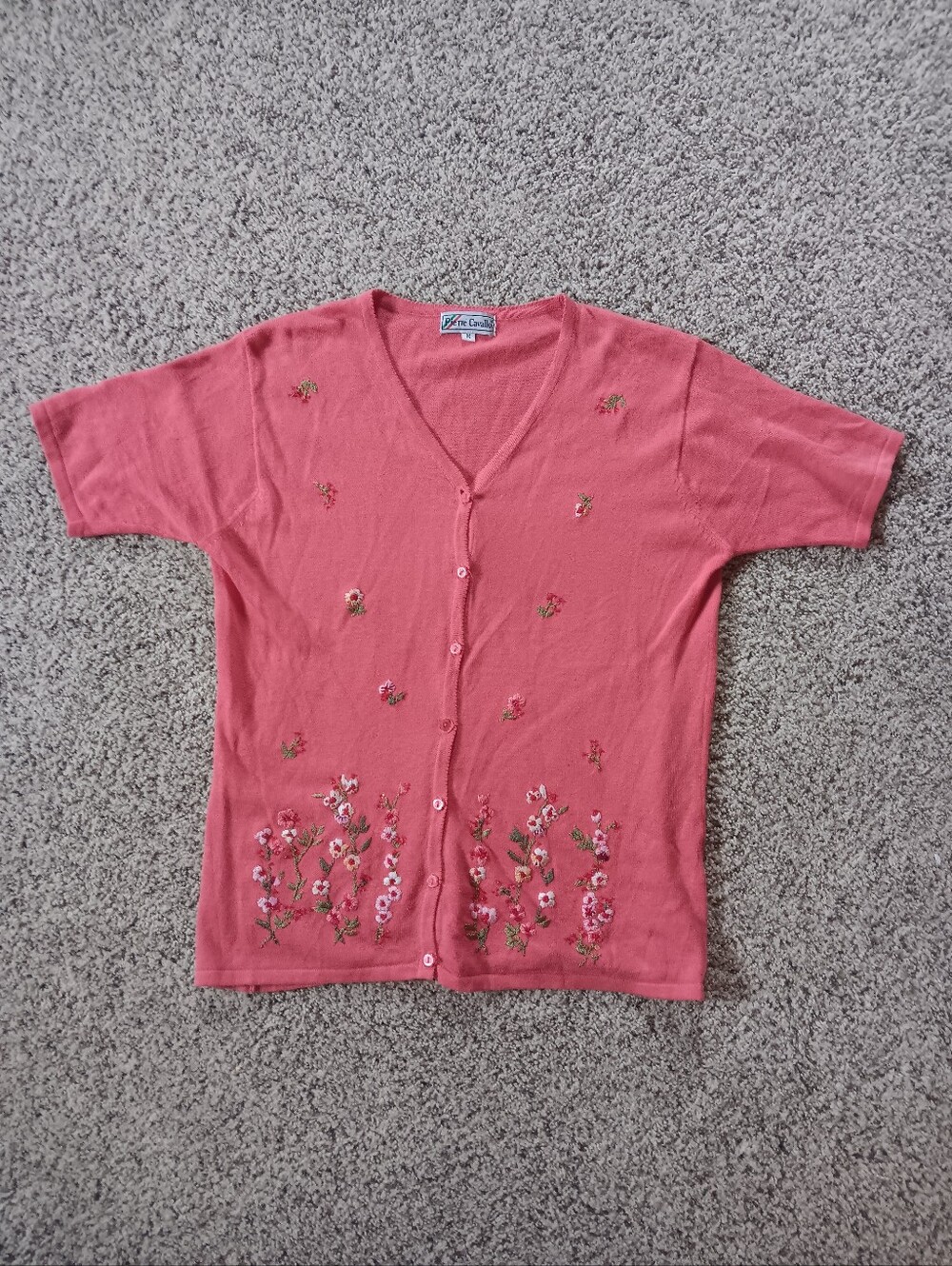 VTG Pierre Cavallo Beadwork Floral Strawberry Cardigan Sweater Whimsy Medium